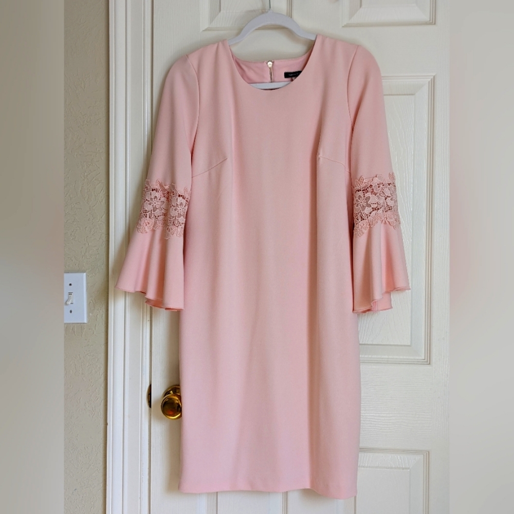 Tommy Hilfiger Elegant Pink Lace Sleeve Dress Size 12. EUC